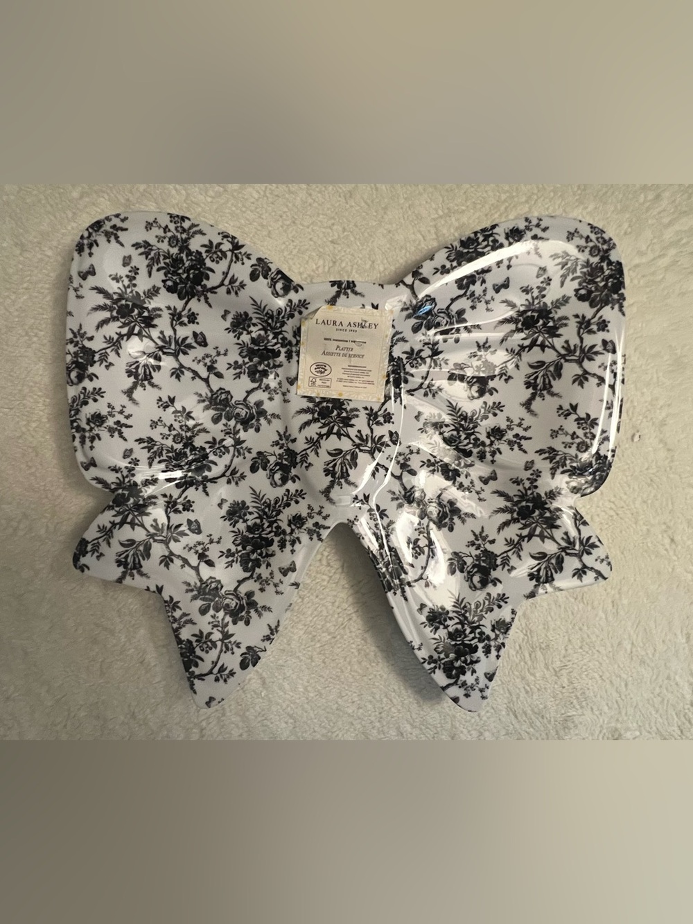 Laura Ashley Black and White Floral Platter with Yellow Accent